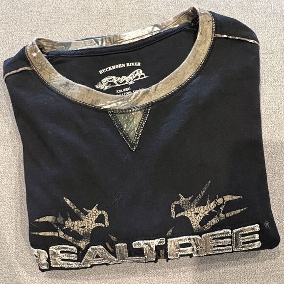 Buckhorn River Mens Size 2XL REALTREE Long Sleeve Crewneck Camo Shirt Black - Picture 12 of 12